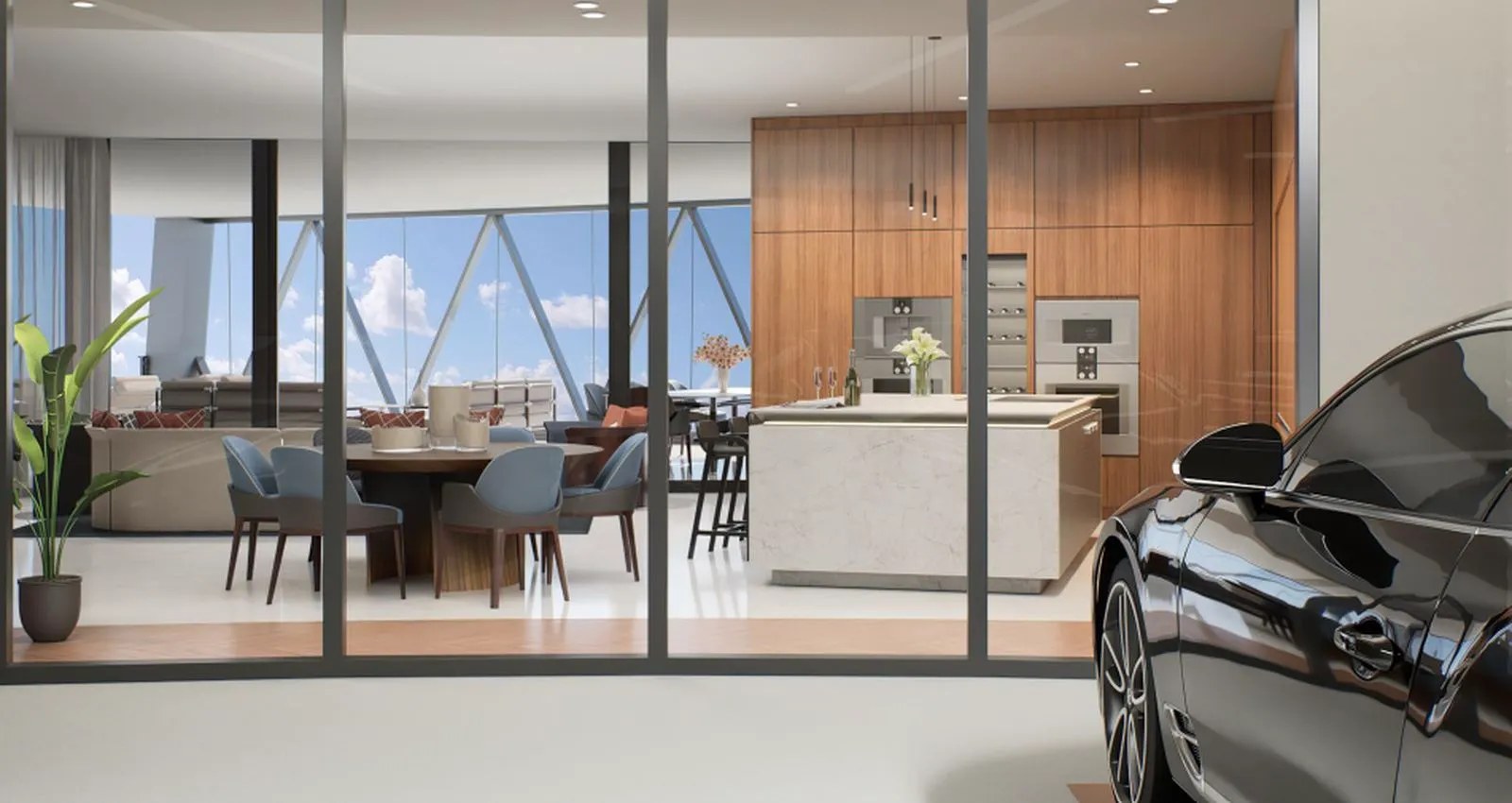 Bentley Residences – Lines 01-02 kitchen with sky garage