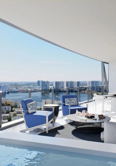 Bentley Residences – Lines 03-04 living room and pool