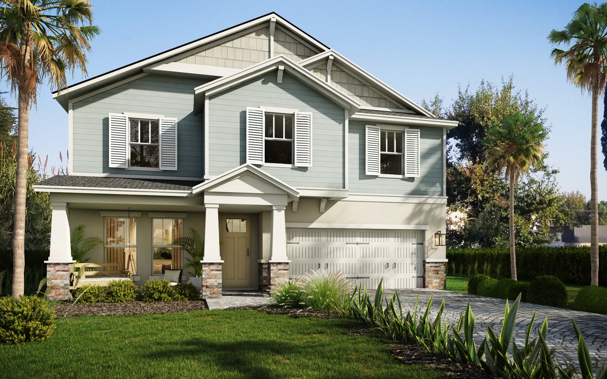 Palm Village Two Story Exterior – Castell Blau