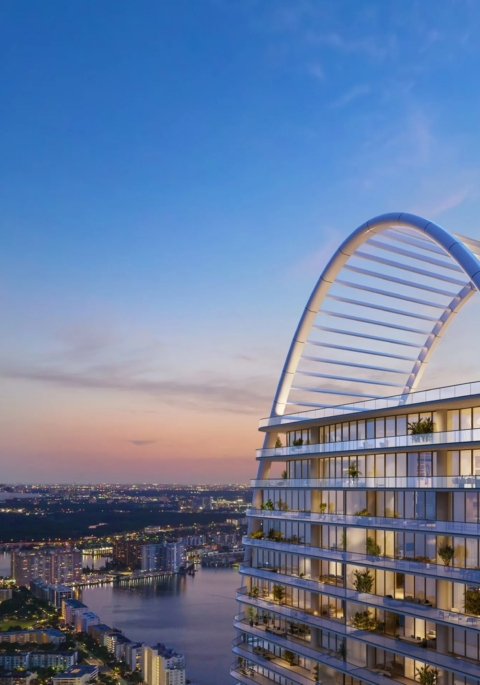 St. Regis Sunny Isles Beach – Tower exterior at dusk