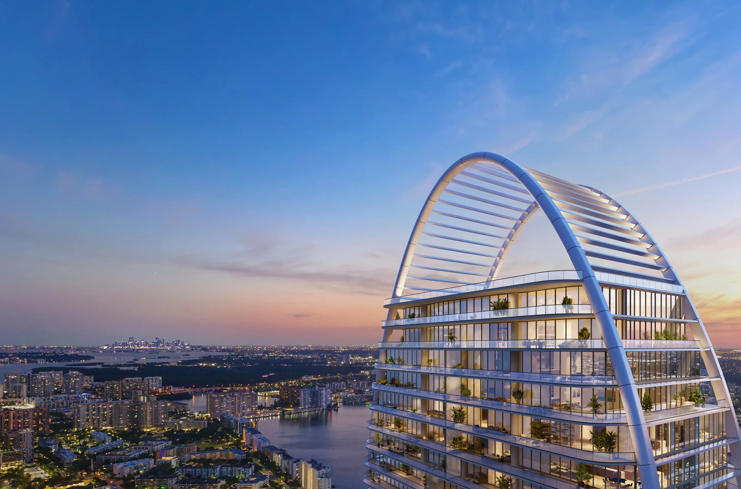 St. Regis Sunny Isles Beach – Tower exterior at dusk