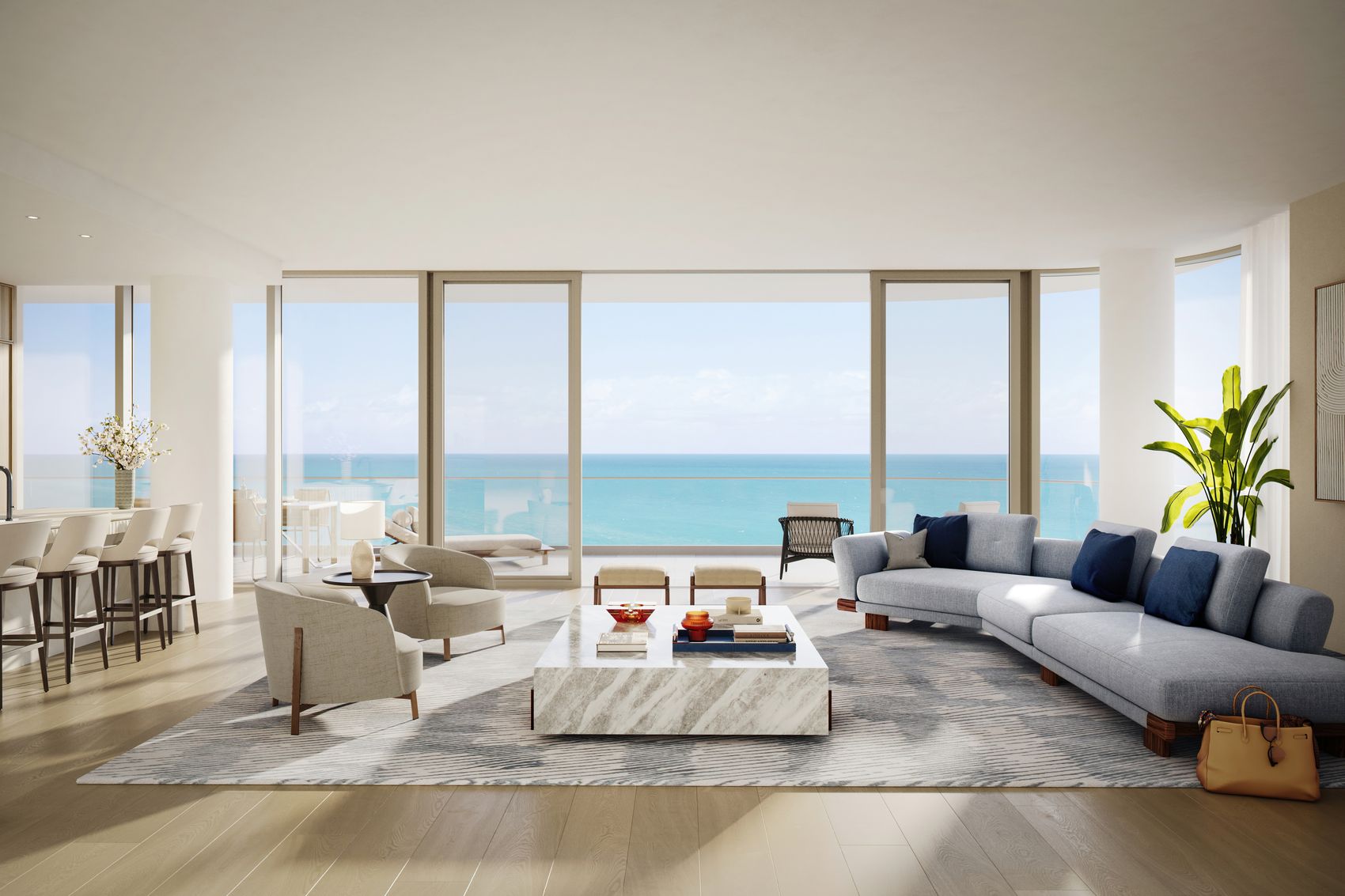 The Perigon Living Room Beach View – Castell Blau